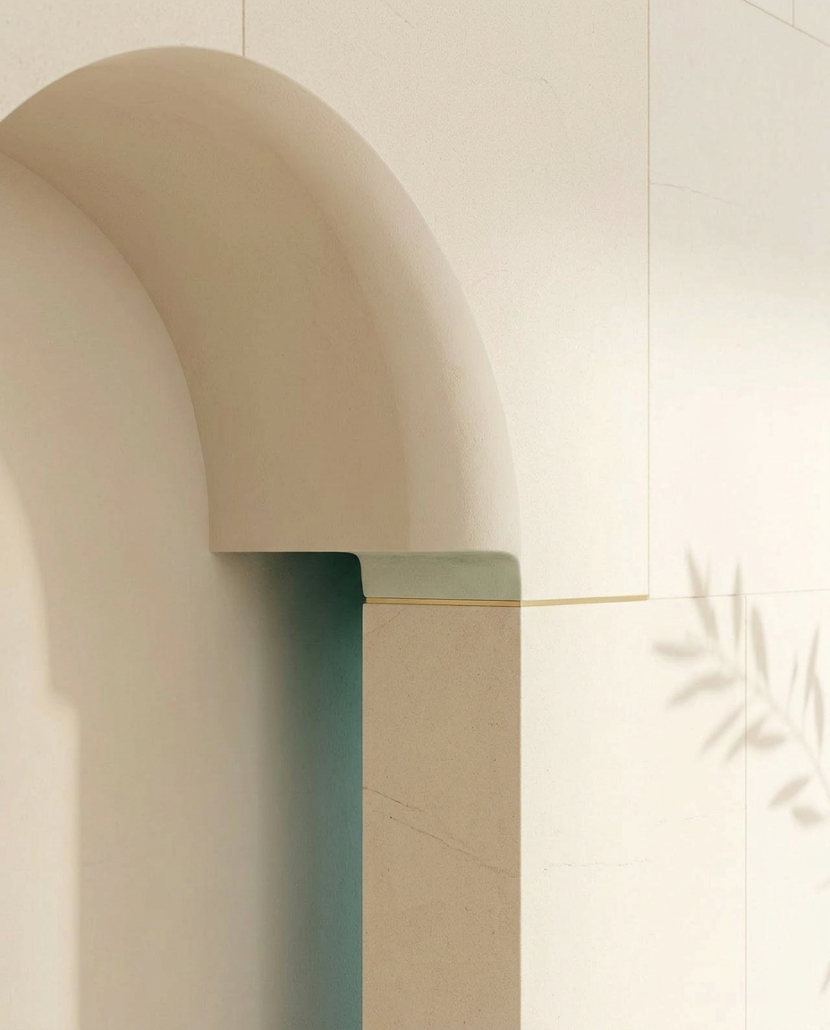 Detalhe arquitetónico — pedra calcária curva com luz